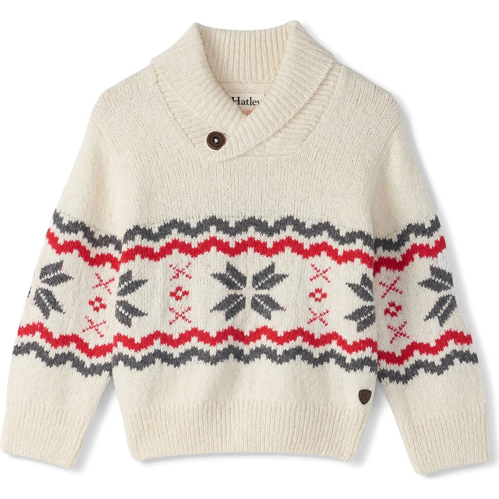 Hatley Fair Isle Shawl Collar Sweater in Natural