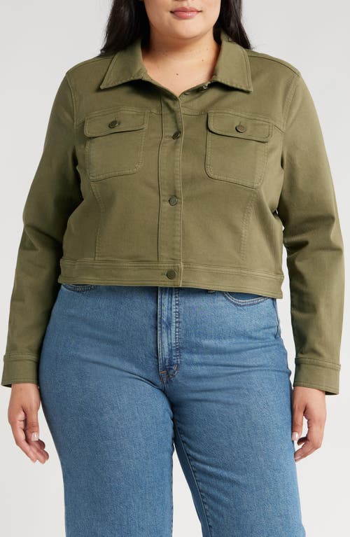 Shop Caslonr Caslon(r) Crop Cotton Blend Twill Jacket In Olive Burnt