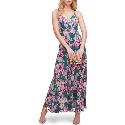 Astr The Label Floral Ruffle Detail Maxi Dress, Green