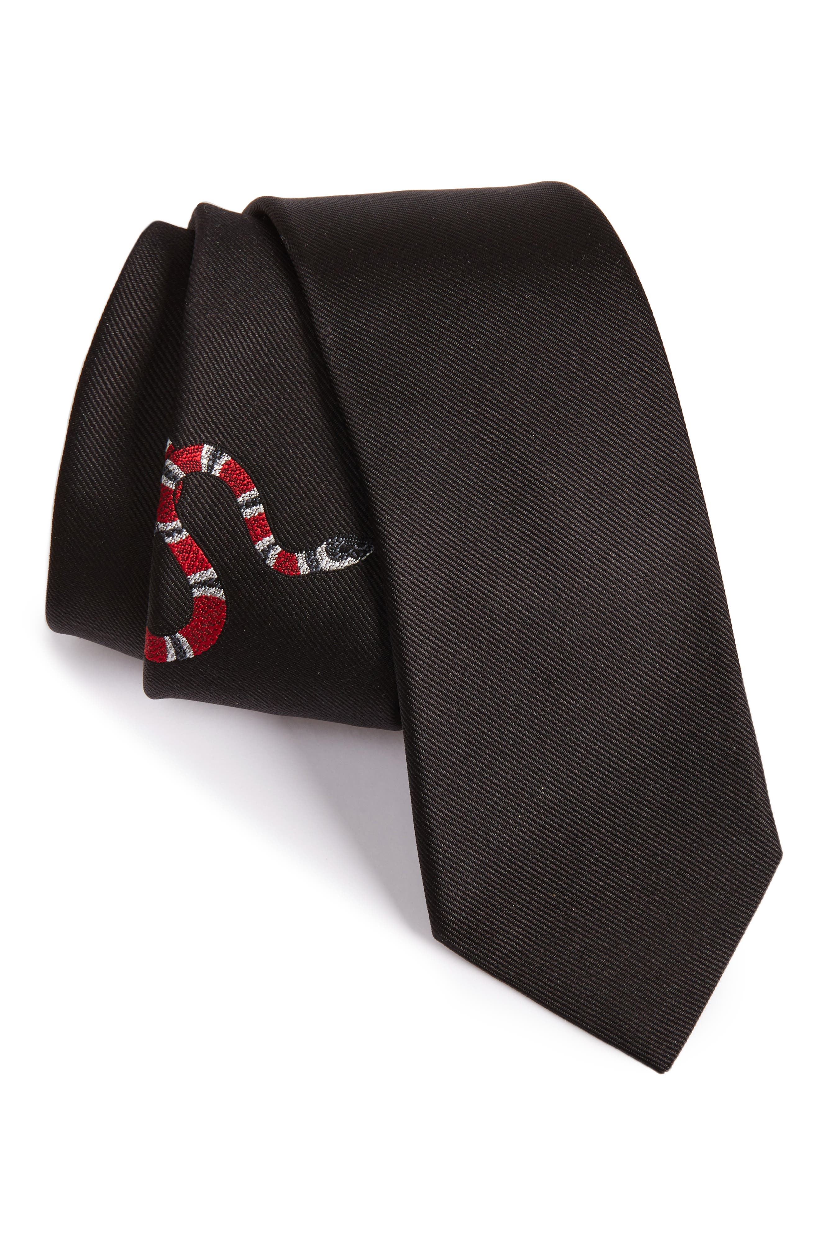 Gucci Embroidered Snake Silk Tie 