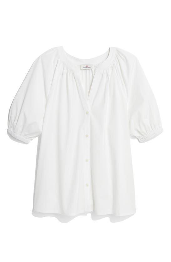 Shop Vineyard Vines Puff Sleeve Cotton Button-up Top In White Cap