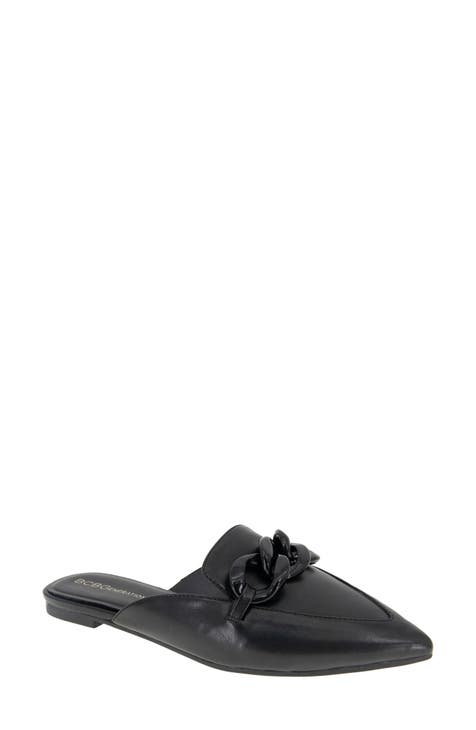 Almond Toe Flat Mule in Black, Women's Shoes