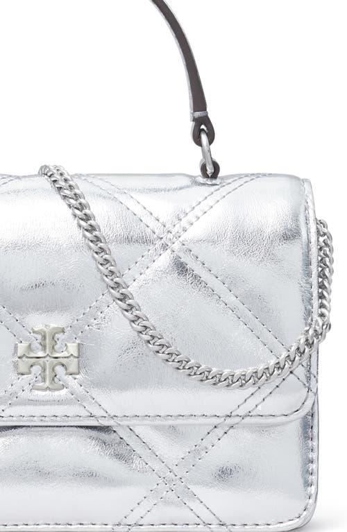 Tory Burch Kira Diamond Quilted Metallic Leather Crossbody Bag In Silver