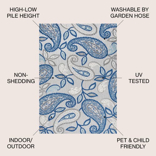 Shop Jonathan Y Julien Paisley High-low Light Indoor/outdoor Area Rug In Blue/light Gray