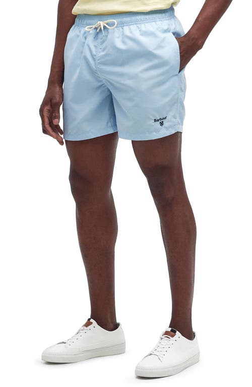 Barbour Staple Logo Embroidered Swim Trunks Sky at Nordstrom,