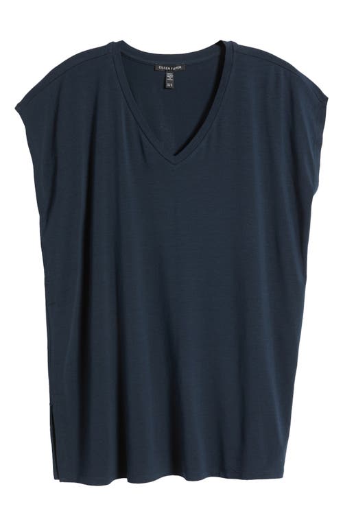 Shop Eileen Fisher V-neck Tencel® Lyocell T-shirt<br> In Deep Adriatic