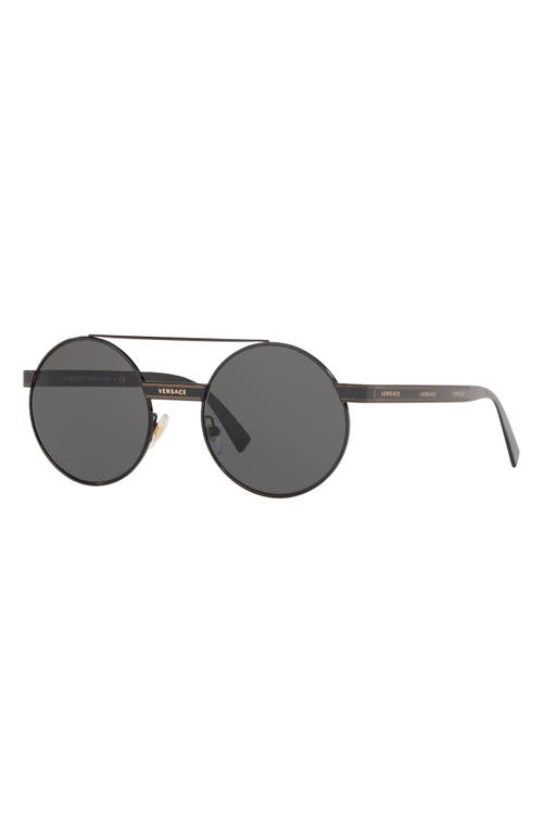 Shop Versace 52mm Mirrored Round Sunglasses In Black/gold/black Solid