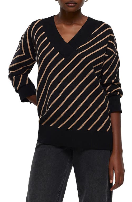 Diagonal Stripe Jacquard Sweater in Black