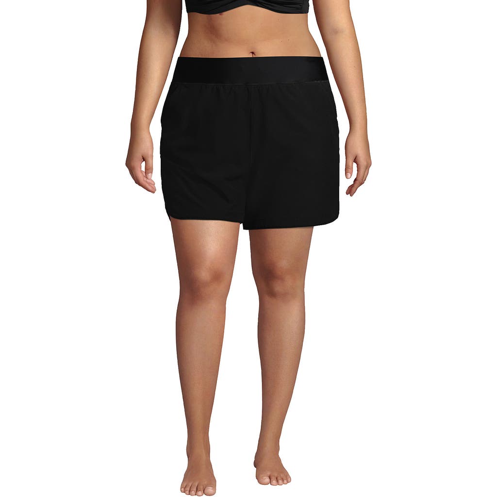 Lands' End Plus Size 5" Board Shorts With Panty In Black