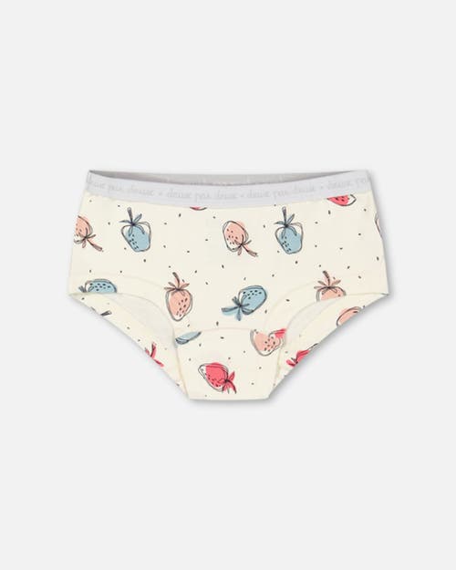 Deux Par Deux Girl's Organic Cotton Boyshort Pantie Off White Printed Strawberry in Offwhite Printed Strawberry at Nordstrom