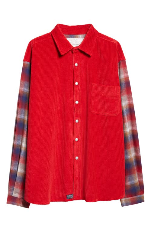 Shop Erl Gender Inclusive Plaid Sleeve Corduroy Overshirt In Red