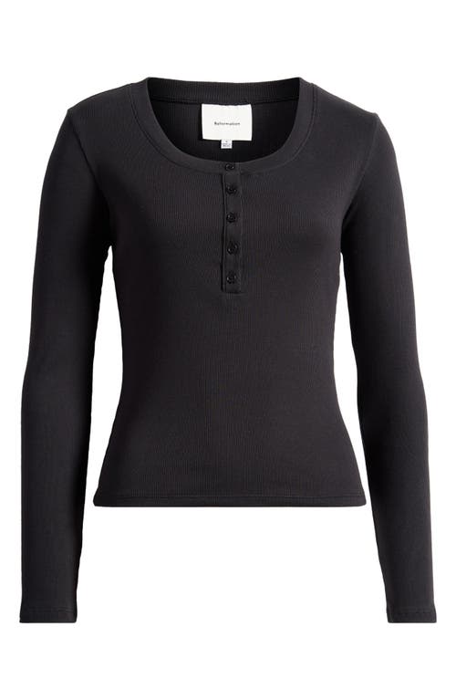 Shop Reformation Jayden Cotton Rib Henley In Black