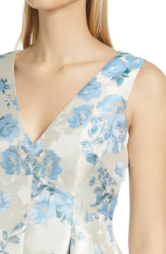 Eliza J Metallic Floral Print High-low Cocktail Dress In Blue