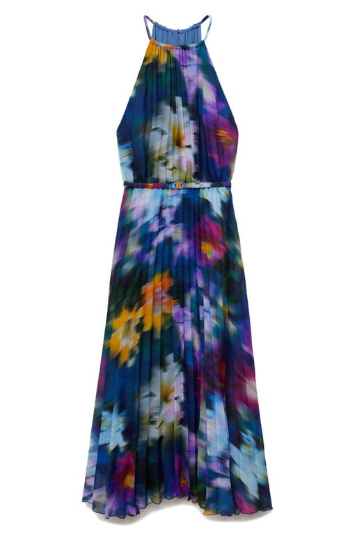 Mango Printed Pleated Dress Blue In Blue