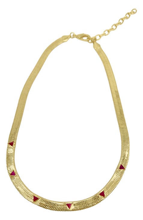 Ruby Trillion Herringbone Chain Necklace