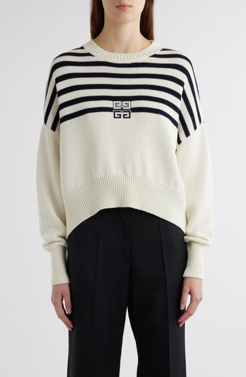 Shop Givenchy Logo & Stripe Crewneck Sweater In White/navy