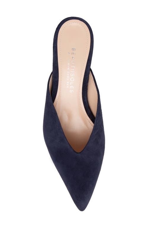 Shop Beautiisoles Gal Pointed Toe Kitten Heel Mule In Navy