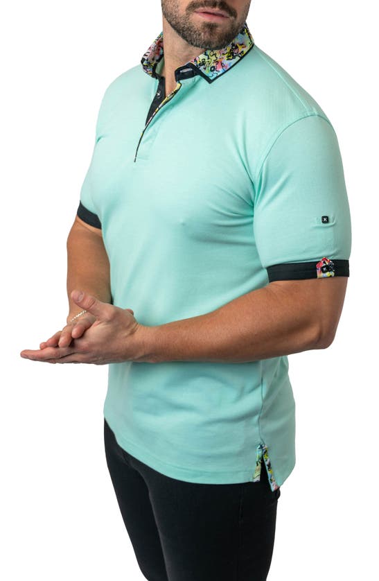 Shop Maceoo Mozartsolid Green Button Down Piqué Polo In Teal Green