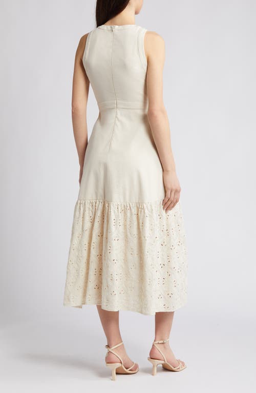 Shop En Saison Cordelia Mixed Media Cotton & Linen Midi Dress In Natural