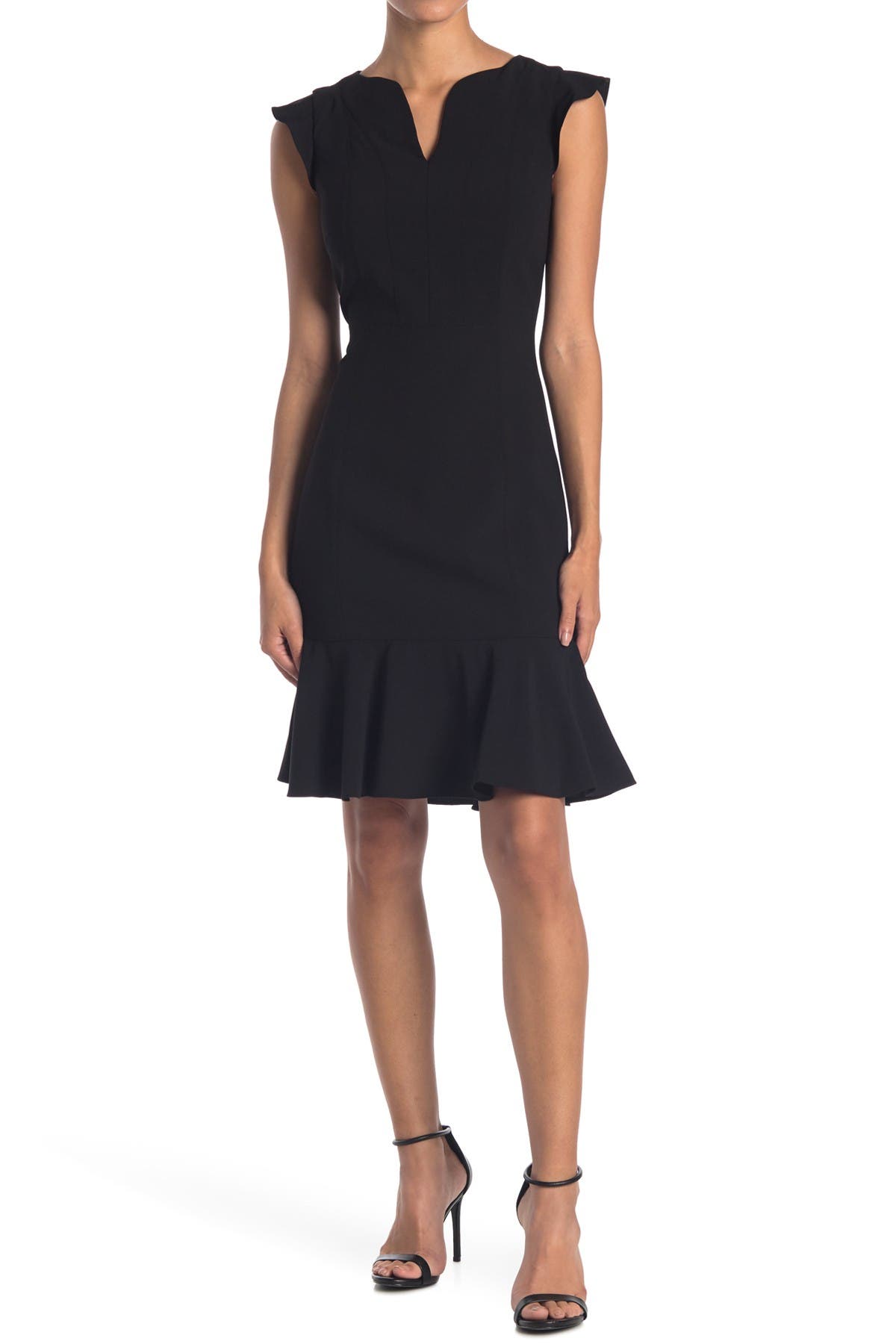 black peplum hem dress