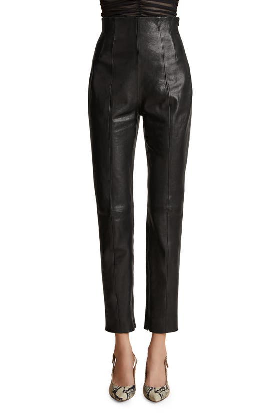 Shop Khaite The Lenn High Waist Lambskin Leather Cigarette Pants In Black