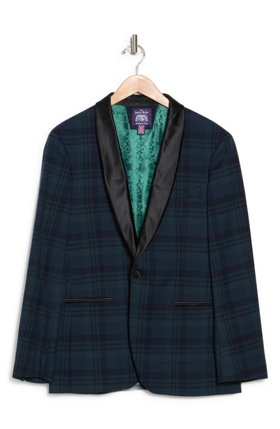 Savile Row Co Blackwatch Plaid Satin Shawl Collar Jacket In Navy