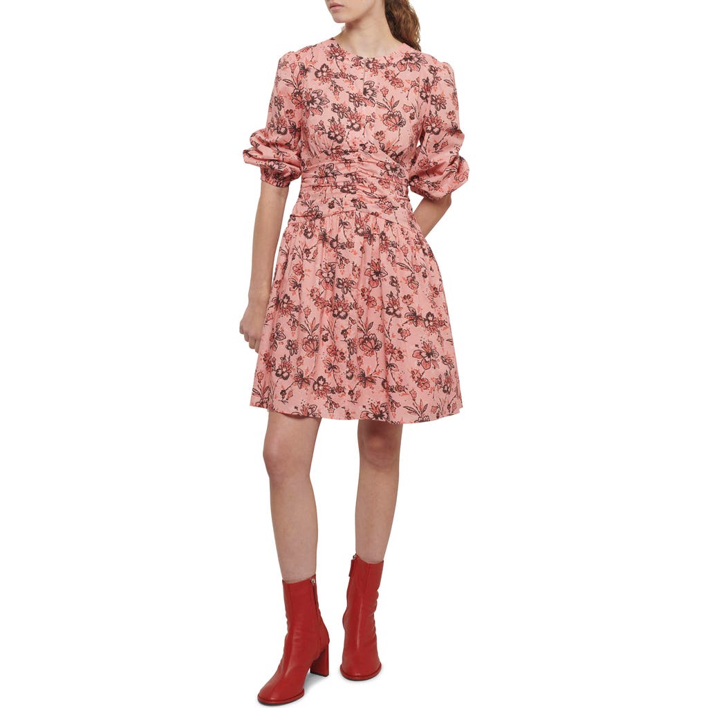 Derek Lam 10 Crosby Amelia Gathered Floral-print Cotton-gauze Mini Dress In Peach Multi