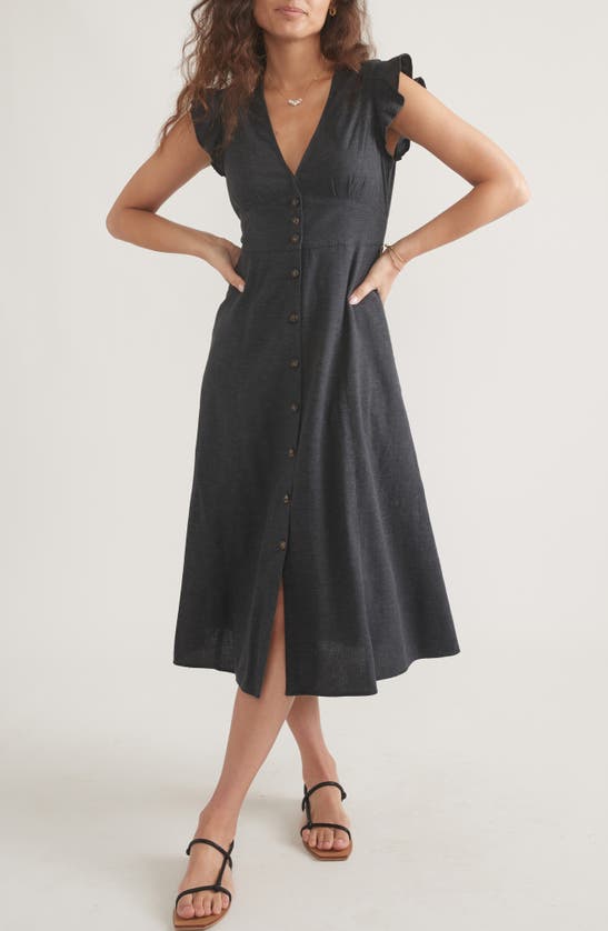 Shop Marine Layer Camila Button Front Midi Dress In Black