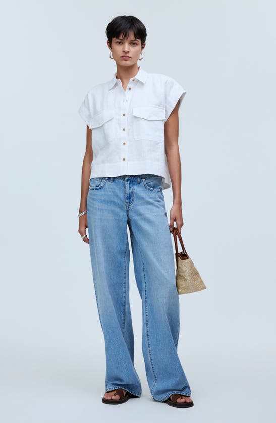 Shop Madewell Flap Pocket Linen Button-up Shirt In Eyelet White