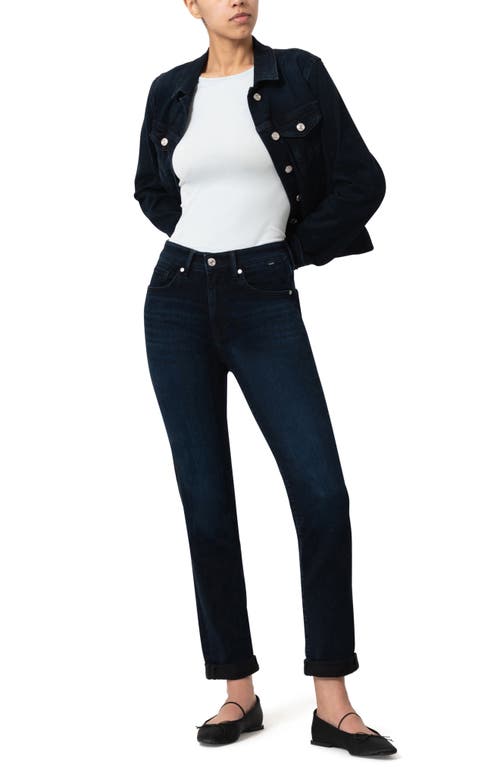 Mavi Jeans Kathleen High Waist Cuffed Slim Straight Leg Jeans In Midnight Feather Blue