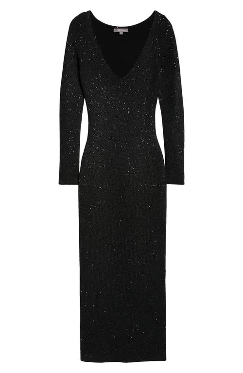 Shop Lela Rose Sequin V-neck Long Sleeve Sweater Dress In Black