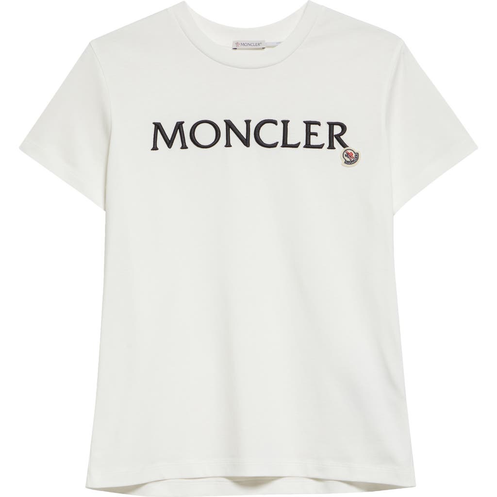 Moncler Logo Embroidered Cotton T-shirt In Eggnog