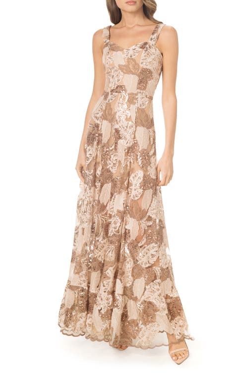 Dress the Population Anabel Embroidered Sequin Sweetheart Neck Gown Beige Multi at Nordstrom,