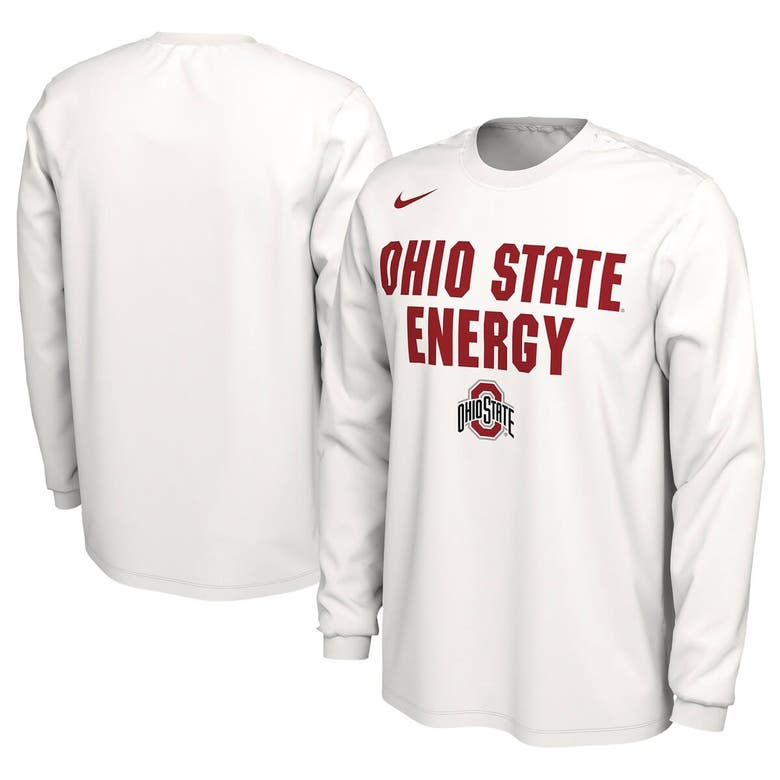 Shop Nike Unisex   White Ohio State Buckeyes 2024 On-court Bench Energy Long Sleeve T-shirt