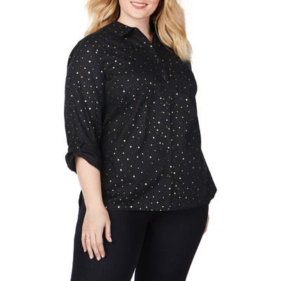Plus Size Foxcroft Waverly Foiled Dot Shirt, Black