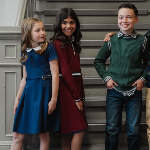 Hope & Henry Girls' Pleated Ponte Dress With Collar, Toddler In Navy Homeroom