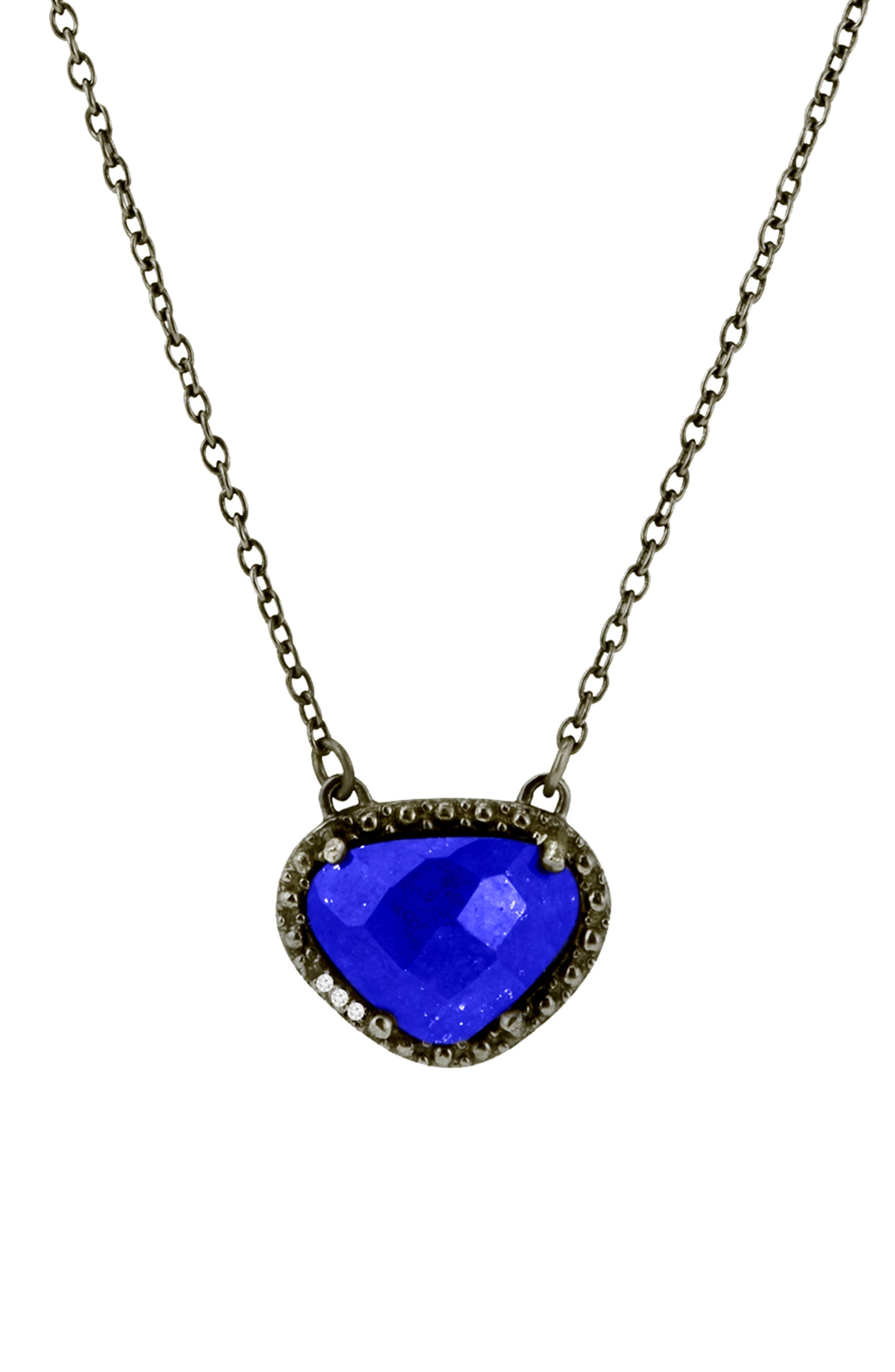 Adornia Black Rhodium Plated Sterling Silver Rose Cut Lapis Pendant Necklace In Metallic Silver