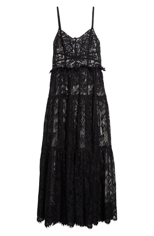 Shop Cinq À Sept Lana Tiered Cotton Blend Lace Dress In Black/ivory