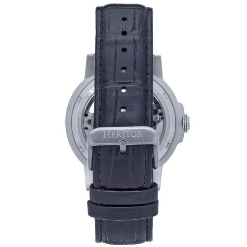 Heritor Automatic Men's Silver / Black Davies Semi-skeleton Leather-band Watch - Black, Silver In Silver/black