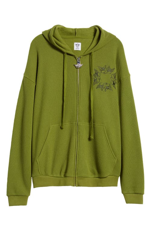 Shop Boys Lie Lucky Ones Harley Waffle Knit Zip-up Hoodie In Olive