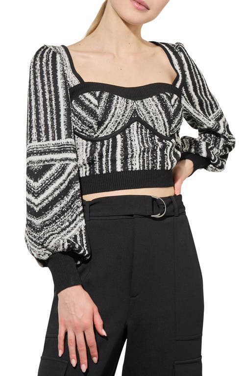 Ming Wang Vari Stripe Bustier Knit Crop Top In Black/ivory