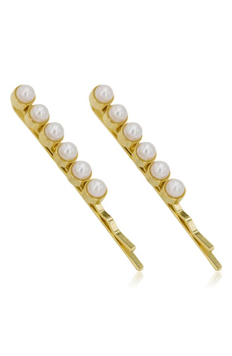 Brides & Hairpins Bessie Set of 2 Imitation Pearl Hair Clips in Gold