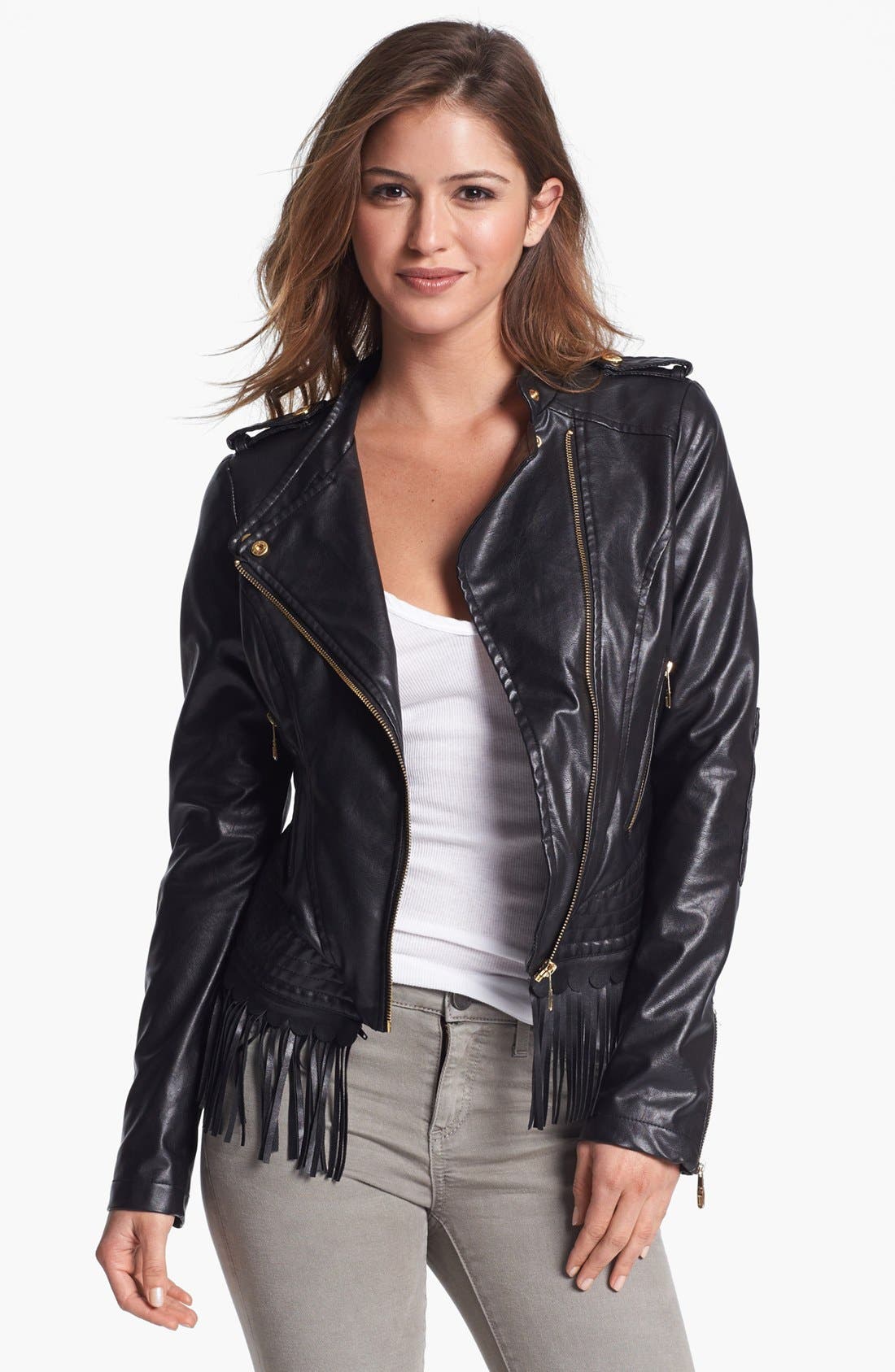 Steve Madden Fringe Trim Faux Leather Jacket Nordstrom