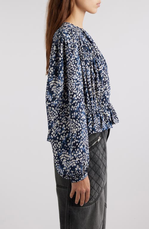 Shop Isabel Marant Gelina Print Gathered Stretch Silk Crêpe De Chine Top In Midnight/white