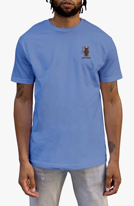 Riot Society Gone Fishing Embroidered Cotton T-shirt In Blue