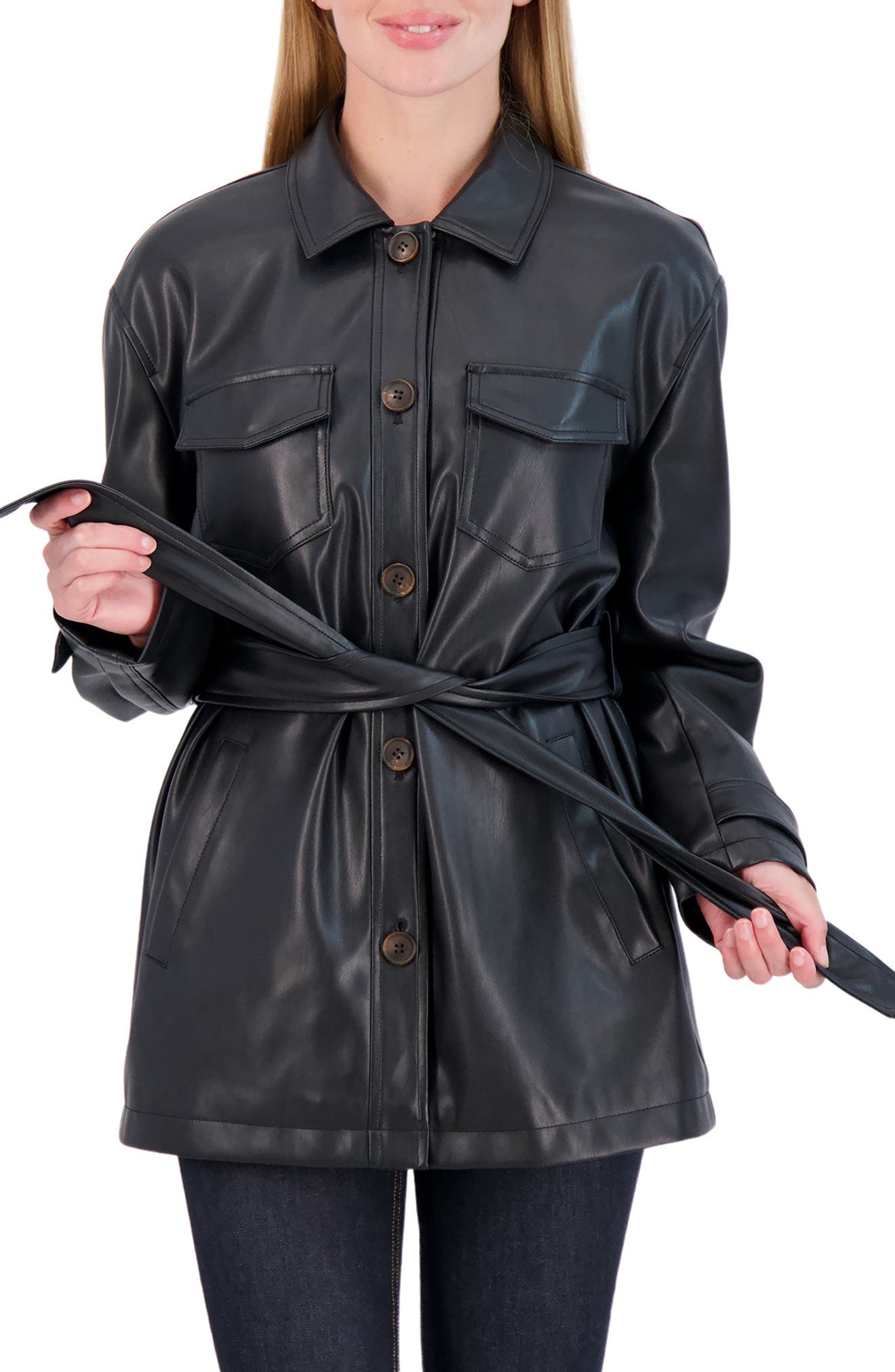 leather tie waist jacket