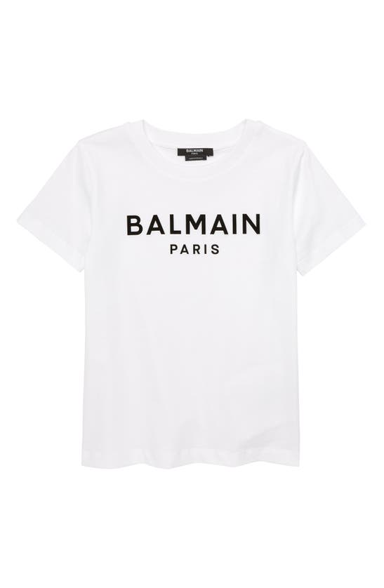 BALMAIN KIDS' FLOCKED LOGO COTTON GRAPHIC TEE