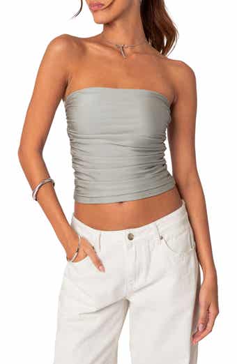 Dekota Ribbed Side Slit Strapless Top