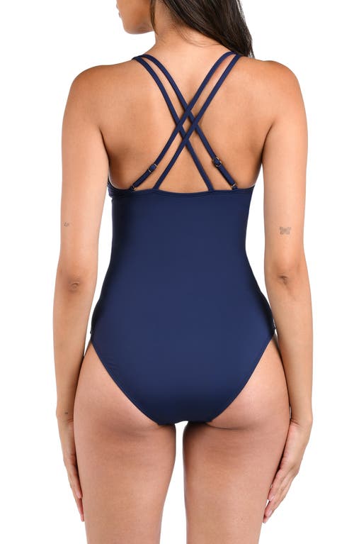 La Blanca Lace-up One-piece Swimsuit In Indigo
