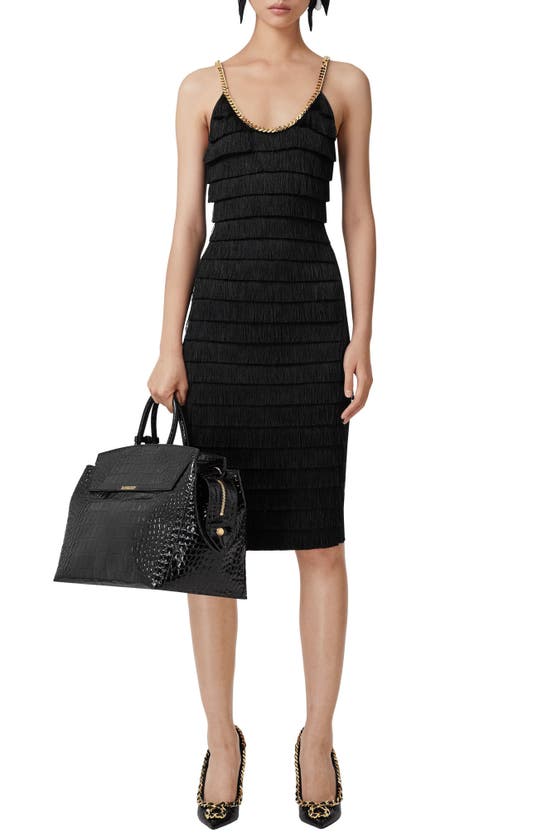 BURBERRY MELINA CHAIN TRIM FRINGED COCKTAIL DRESS
